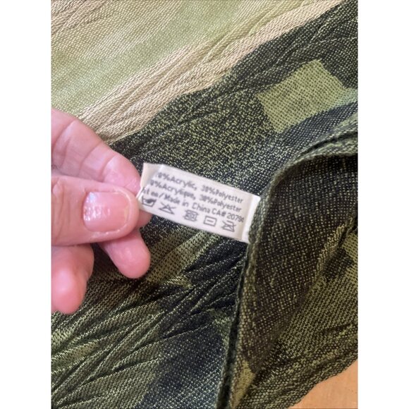 Nicole Marciano Rectangle Scarf Green&brown Textured Print Fringe 68x20 - Picture 6 of 8